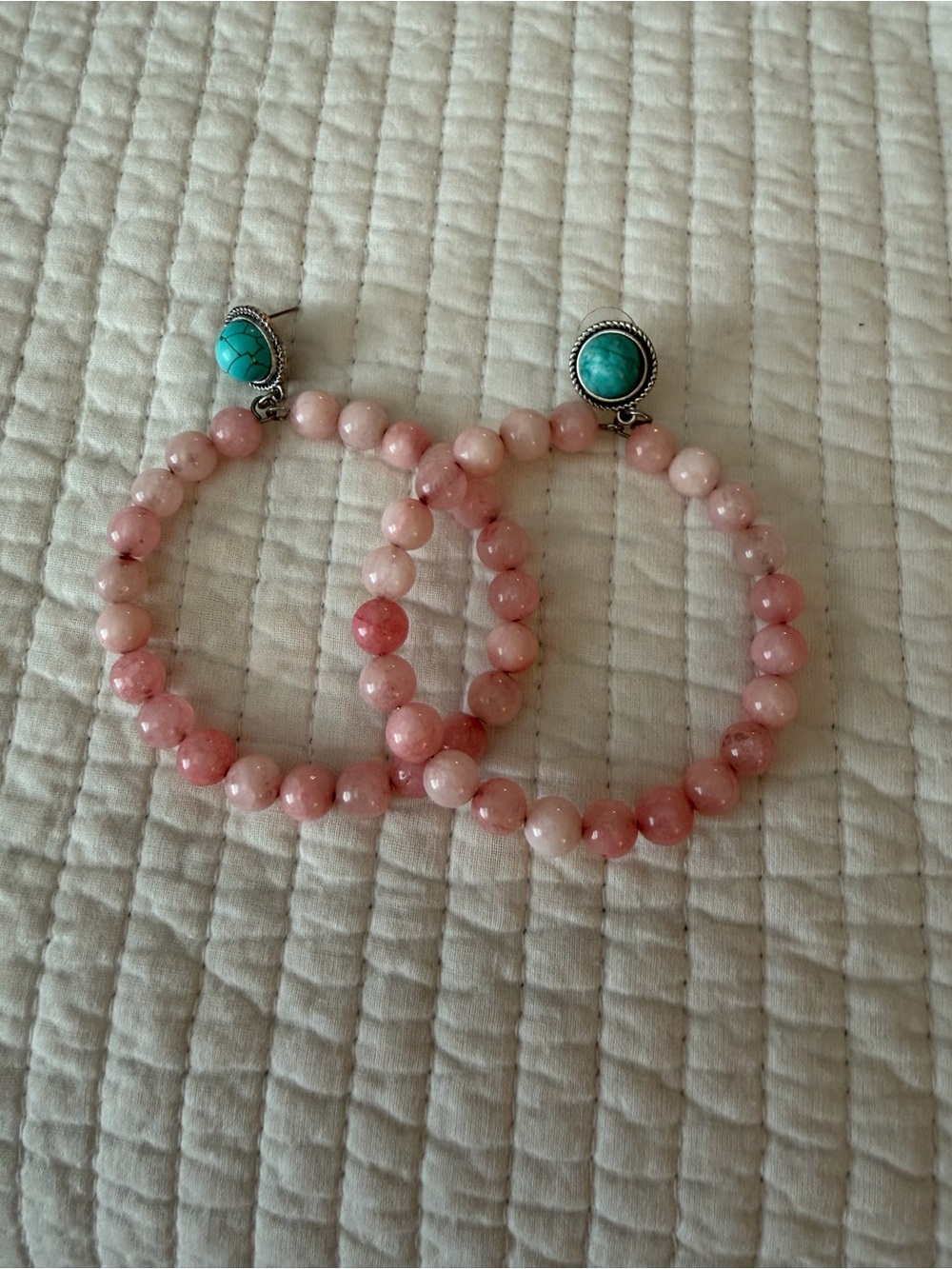 Pink Beaded Hoop Earrings with Turquoise Accents